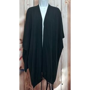 Forever 21 Black Poncho Shawl Sweater Sz Large Open Front Dolman Draped Sleeve